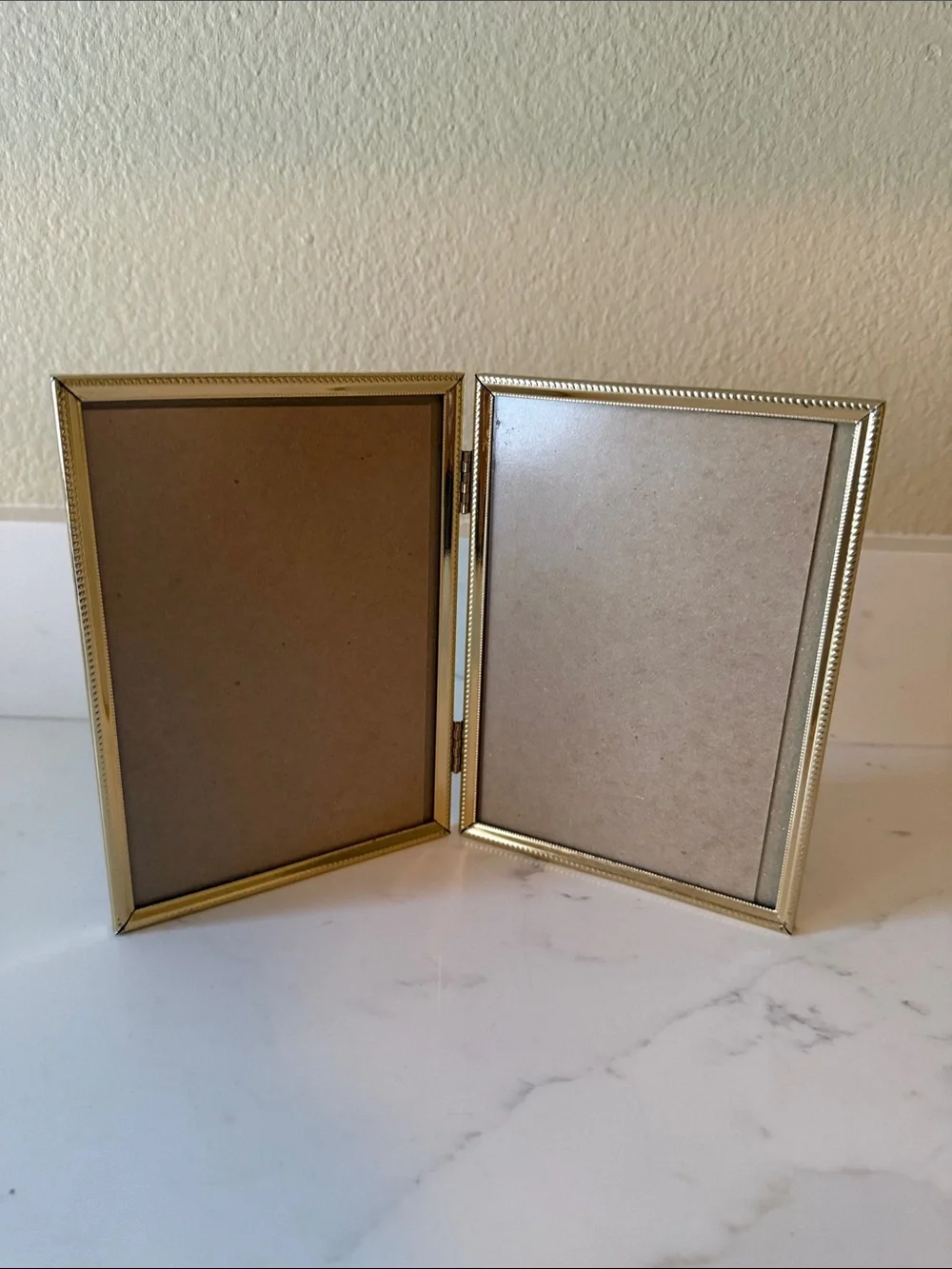 Vintage Gold Tone Metal Hinged Double Frame Glass Tabletop